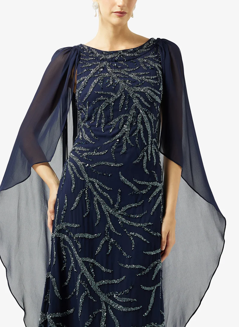Namshi x  Bead Embellished Evening Gown with Cape Sleeves for Women | Best Price UAE